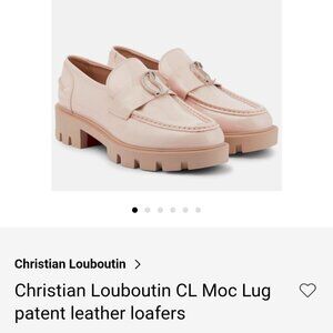 Cl Moc Lug pink nude patent leather loafers.